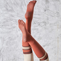 Chaussettes de yoga et de danse pour femmes en pur coton, extra-longues, à cinq doigts, rayées, automne/hiver, chaussettes de compression antidérapantes mi-mollet