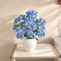 Bunga Hydrangea Sutra Realistis 2 Kepala Tangkai Panjang untuk Dekorasi Tengah Meja, Bunga Palsu untuk Pernikahan