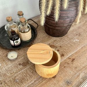 Bamboo Seasoning <b>Jar</b> With Spoon Camel Color <b>Kitchen</b> Spice <b>Storage</b> Container Japanese Style Wooden Lid - Product Image 2