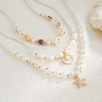 Collier tendance pour femme, style européen et américain, en alliage plaqué or, avec perles et breloques, pendentif coquillage et étoile de mer, idéal pour les soirées