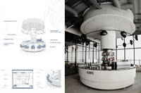 Comptoir de bar à café en bois de style minimaliste moderne avec dessus circulaire et éclairage intégré