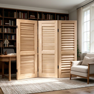 Paravent pliant en bois à 3 panneaux, design minimaliste artisanal, écran d'intimité opaque, structure de cadre, marque EFS, Anniversaire - Product Image 1