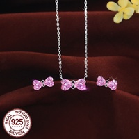 Ensemble de bijoux en CZ double cœur rose, collier avec pendentif en forme de nœud et boucles d'oreilles pour femmes, en argent sterling 925, cadeau romantique pour mariée