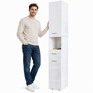 <strong>Tall</strong> Narrow <strong>White</strong> MDF Wooden Modern <strong>Bathroom</strong> Vanity <strong>Cabinet</strong> with Door 3 Shelves Eco-Friendly Metal Handles - Product Image 3