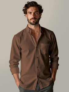 TKAN648 Chemise boutonnée décontractée à manches longues avec logo personnalisé brodé Chemise de plage en lin avec poches pour hommes - Product Image 2
