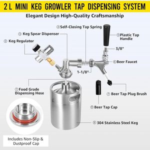 2L (64oz) <span class=keywords><strong>mini</strong></span> keg growler xách tay dự thảo bia hệ thống phân phối, giữ tươi và cacbonat cho dự thảo Homebrew và bia thủ công - Product Image 2