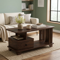 Table basse en bois d'ingénierie avec tiroir, finition Junglewood, table centrale moderne pour salon, coin canapé, décoration de meubles de maison