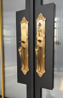 Elegante Puerta Doble de Entrada de Hierro Forjado con Arco, Manijas Doradas, Diseño Moderno para Villa, Exterior Antirrobo, Galvanizada