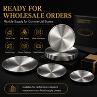 Assiette de service ronde en acier inoxydable brossé, vaisselle pour restaurant, hôtel, traiteur, vente en gros, OEM, ODM