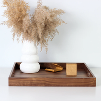 Plateau de service en bois de noyer avec poignées rangement de salle de bain en laque empilable pliable pour la décoration intérieure et la décoration de salon