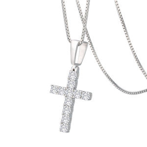 14KゴールドメッキMoissaniteクロスネックレス固体925スターリングシルバーチェーンVVSイエス・キリスト教女性男性用宗教ペンダント - Product Image 1