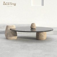 Table basse d'appoint en marbre noir, design moderne, pierre, salon, table basse ronde en marbre moderne, pierre de rivière personnalisée, jardin