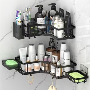 Bathroom Storage Rack Corner Wall Mounted 2 Tier Shelf For Toiletries Durable Rectangle Design - Product Image 1
