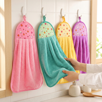 Serviette de cuisine en polaire corail absorbante, chiffon de nettoyage pour les mains, motif fruits de dessin animé, boucle de suspension pour salle de bain