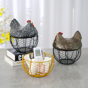 Creative Hen <b>Wire</b> <b>Basket</b> Storage Organizer Round Desktop Decorative Kitchen Storage <b>Basket</b> For Home Office Gift - Product Image 1