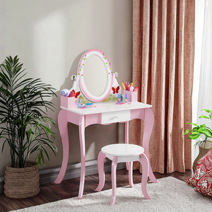 Set Moderno <span class=keywords><strong>per</strong></span> Bambini con Tavolo da Trucco e Sgabello, Design con <span class=keywords><strong>Specchio</strong></span>, in Legno Massello e MDF con Cassetto Portaoggetti - Product Image 3