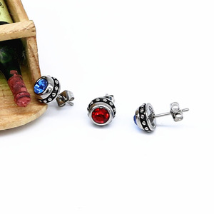 yunnique <b>Stud</b> <b>Earrings</b> 316 Stainless Steel Round Zirconia Bezel Setting Unisex Jewelry Fashionable <b>Earrings</b> Red <b>Blue</b> Black White - Product Image 2
