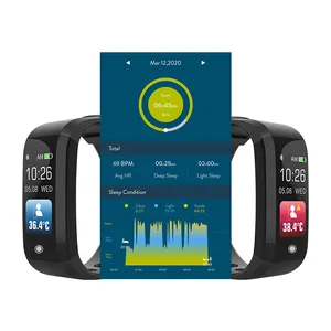 2020 Nieuwe Amazon Best Verkopende Body Temperatuur Smart Horloge Stappenteller Hartslag Smart Armband Herinnering Sport Armband