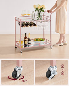 <span class=keywords><strong>VASAGLE</strong></span> Chariot <span class=keywords><strong>de</strong></span> Service d'Hôtel, <span class=keywords><strong>de</strong></span> Restaurant et <span class=keywords><strong>de</strong></span> Maison avec Plateau en Verre Rose, <span class=keywords><strong>Desserte</strong></span> <span class=keywords><strong>de</strong></span> <span class=keywords><strong>Cuisine</strong></span>, Chariot <span class=keywords><strong>de</strong></span> Bar en Métal et Verre - Product Image 3