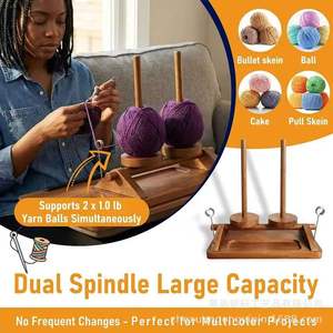 Wooden Yarn Rack Double Axis Rotatable With Storage Tray For <b>Crochet</b> <b>Hooks</b> And Yarn Organization - Product Image 3