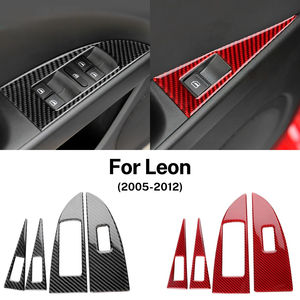 Pegatina de fibra de carbono suave Real para <span class=keywords><strong>Seat</strong></span> <span class=keywords><strong>Leon</strong></span> 2005 2006 2007 2008 2009 2010 2011 2012 LHD RHD, embellecedor de Panel de botones de ventana de 4 puertas para coche - Product Image 2