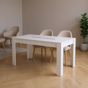 Tavolo da Pranzo Rettangolare Semplice in Legno Ingegnerizzato Bianco, Arredamento Moderno e Stabile per la Casa - Product Image 2