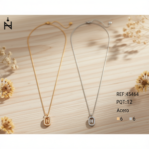 Collar con Colgante de Diamante en Forma de Letra H, 10x15 cm, Cadena de Acero, Oro y Plata - Product Image 3