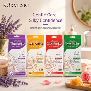 Bandes de cire dépilatoires KORMESIC Private Label, 12 pièces, épilation multi-zones, douce et instantanée, avec extrait naturel pour les jambes et le corps - Product Image 1