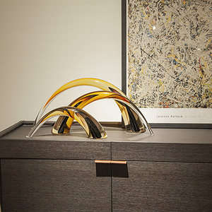 Sculpture d'arche en verre artistique, colorée, en forme de corne de bœuf, articles de décoration pour la maison, élégante pièce maîtresse pour manoir et club - Product Image 4