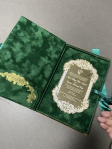 Luxury Wedding Invitation <b>Keepsake</b> <b>Box</b> Custom Velvet Gift <b>Box</b> with Gold Mirror Acrylic Invitation Card - Product Image 2