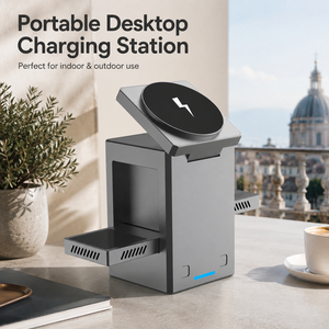 Support de téléphone tactile avec <span class=keywords><strong>chargeur</strong></span> sans fil 3-en-1 15W, socle escamotable et hub de bureau à charge rapide magnétique - Product Image 1