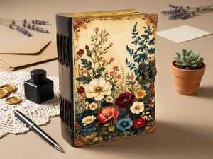Large Grimoire <b>Floral</b> Leather Journal Flower Celestial Spell Book of shadows with Vintage page Personalized Gift - Product Image 5