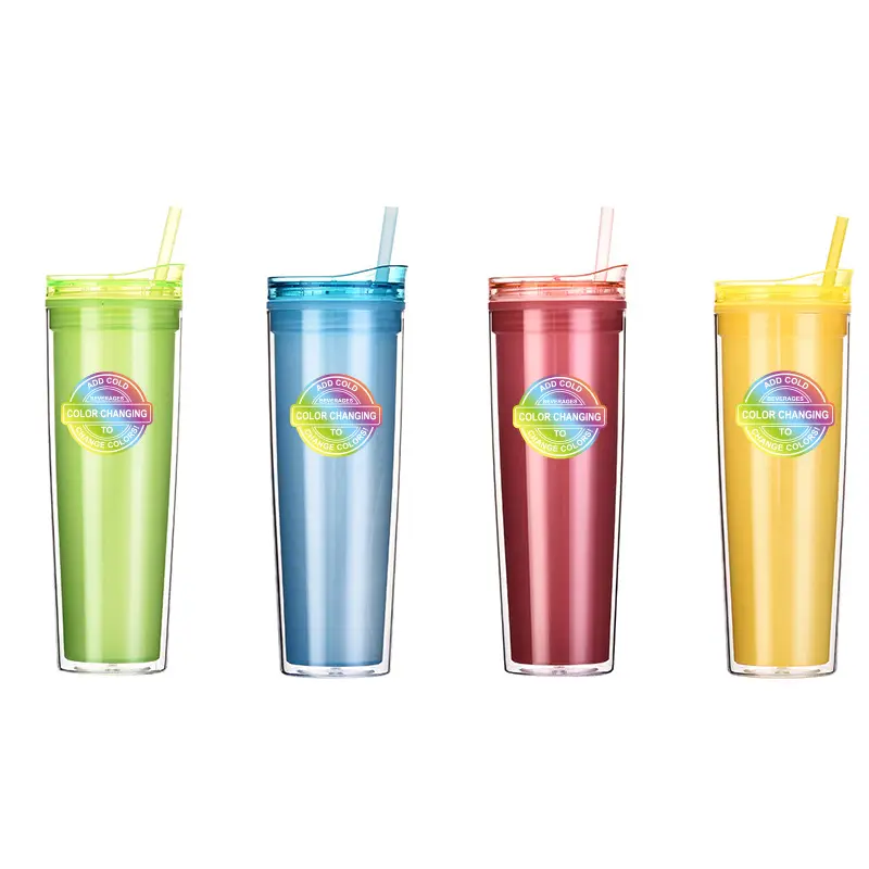 Double Wall Plastic Creative Temperature Sensitive Gradient Colour Changing Cup Tumbler Hot and Cold Tumbler plastic BPA Free