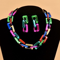 Collier ras-du-cou épais en acrylique plaqué UV, maillons carrés colorés, fermoir à boucle, bijoux fantaisie pour femme, cadeau tendance, usage quotidien