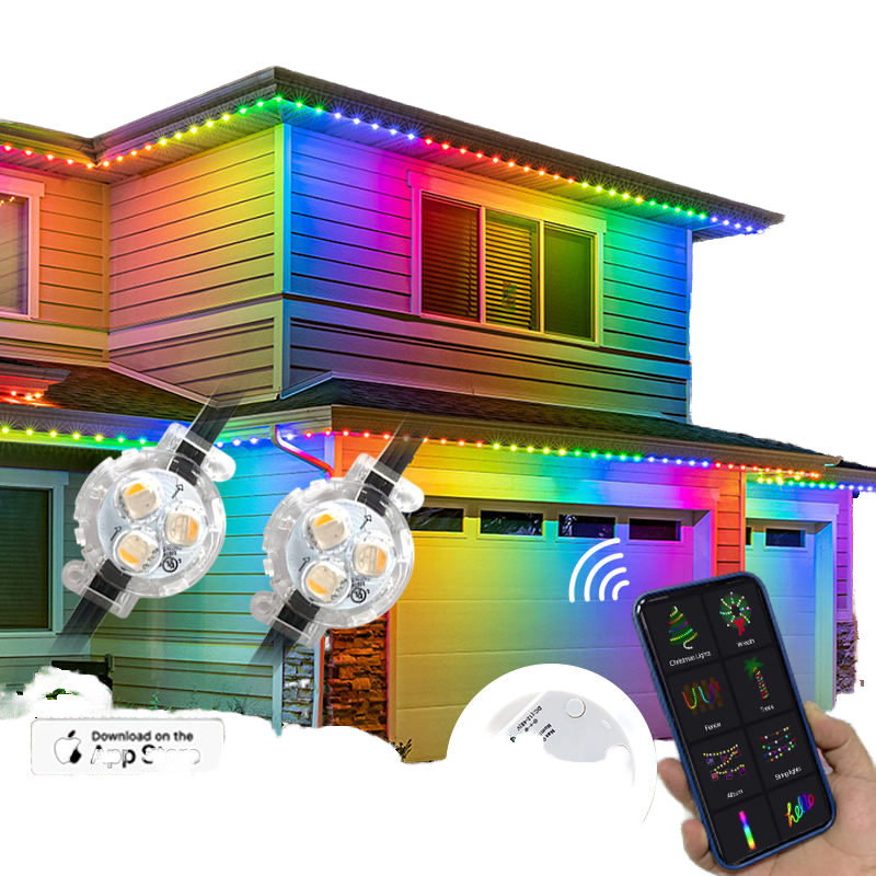 Addressable Programmable Ucs2904 12V RGBW Permanent Track Lighting Pixel Point Led Christmas Outdoor Roof Decoration Light