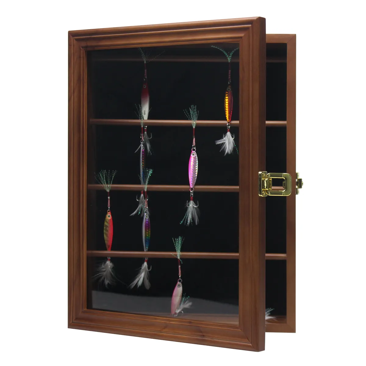 Vitrina de exhibición de anzuelos de plumas de madera maciza, vitrina de 11x14 pulgadas con estante extraíble