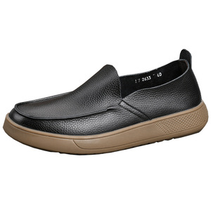 Mocassins pour hommes en cuir véritable, bout rond, antidérapants, semelle en caoutchouc, chaussures de marche confortables, chaussures décontractées - Product Image 4