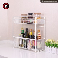 Armoire coulissante multi-usage à 2 niveaux, support de rangement sous l'évier, organisateur pour la cuisine et la salle de bain