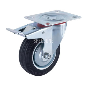 Rodízios de Carrinho de Lixo SPEEDONE com Freio Giratório, Galvanizados, à Prova de Óleo, de Borracha Sólida Preta, 3, 4, 5, 6, 8 Polegadas, 1 Ano de Garantia - Product Image 1