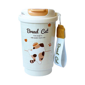 Bread Cat Insulated Round <b>Water</b> <b>Bottle</b> 316 Stainless Steel <b>with</b> Handle and <b>Straw</b> for Students Coffee Lovers & Back to School - Product Image 5