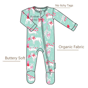 Ruidian 18-24 meses mono durmientes <span class=keywords><strong>Navidad</strong></span> tejido infantil Pjs para niños niñas primavera bambú rayón bebé cremallera Footie Pijamas - Product Image 1