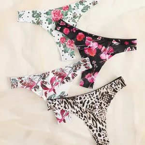 High Cut Beautiful Floral Leopard Printed Sexy Nylon Panties Thong Discount Womens Underwear