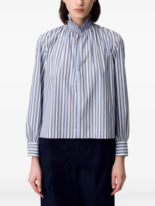 Blusa de Manga Larga a Rayas Verticales Gris Azulada Personalizada Leduo para Mujer, Camisa Casual con Cuello Alto con Volantes para Uso Diario - Product Image 2