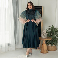 Robe Muslim jubah berlian imitasi Puff lengan gaun makan malam gaun warna gradien