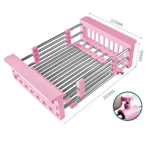 Scolapiatti Retrattile <span class=keywords><strong>da</strong></span> Cucina, Cestello Filtrante Regolabile, Organizzatore per Asciugare Piatti, Verdure e Frutta sul Lavello - Product Image 3