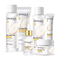 Nouvel ensemble de soins de la peau luxueux hydratant et éclaircissant à base de pulpe de riz végétalienne, marque privée, sérum et crème pour le visage naturels, kit de 6 pièces