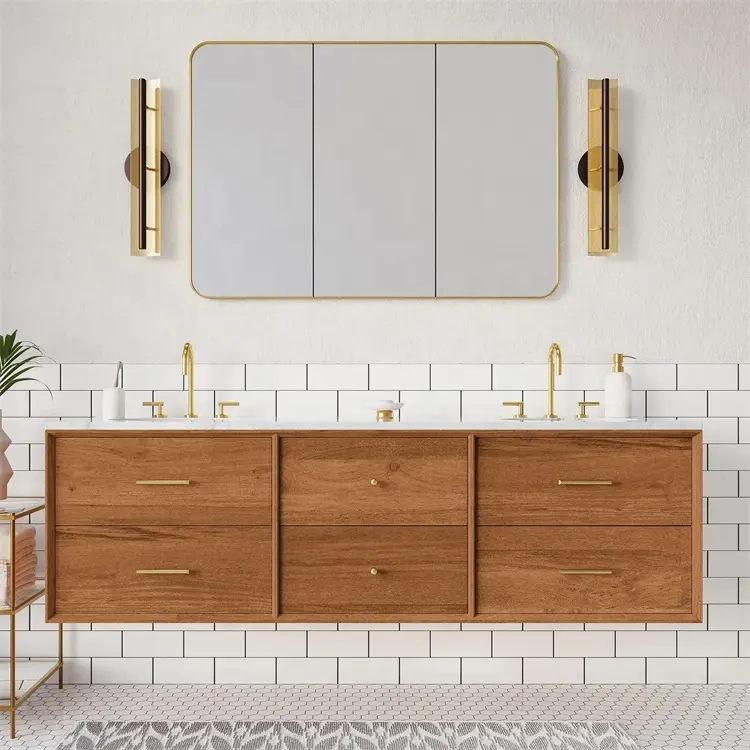 Gentle style bathroom cabinet translucent paint modern wood grain support for customization bathroom vanity