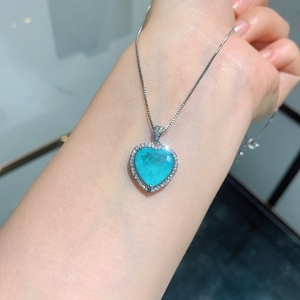 Fashion Jewelry Eco-friendly <b>Copper</b> 12*12MM Simulation Paraiba Blue Zircon Gemstones Love Heart Pendant Necklace for Daily Wear - Product Image 3