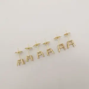 14K Solid Gold Semi-Mount Earring Studs 5mm Size With Pousette Push Backs Stopper Real Gold Jewelry Accessory Findings