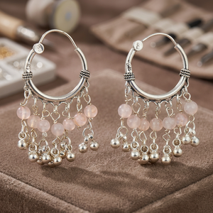 <b>Silver</b> Plated 925 <b>Silver</b> Rose Quartz Hoop <b>Earrings</b> for Women Ethnic Wedding Jewelry Moissanite Diamond Pearl Water <b>Drop</b> Shape - Product Image 4